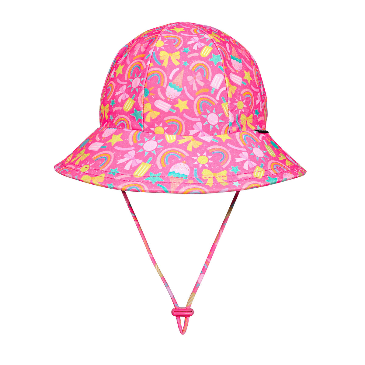 Swim Ponytail Bucket Sun Hat - Summertime on a white background