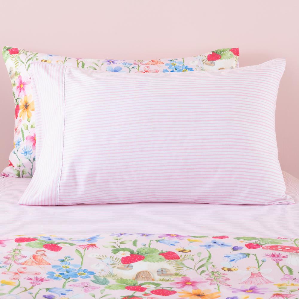 Cotton Fitted Sheet + Pillowcase Set - Scribble Stripe Pink