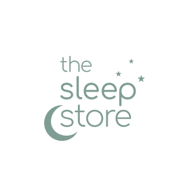 The Sleep Store brand logo with moon and stars on clear background